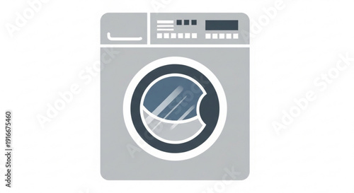 Gray washing machine with digital display and buttons on a white background front view