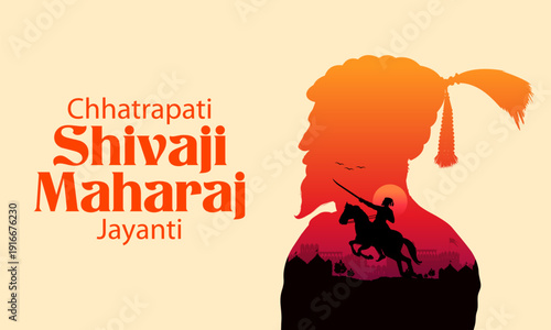 Emperor Shivaji, the great warrior of Maratha from Maharashtra India with text in Hindi meaning Chhatrapati Shivaji Maharaj