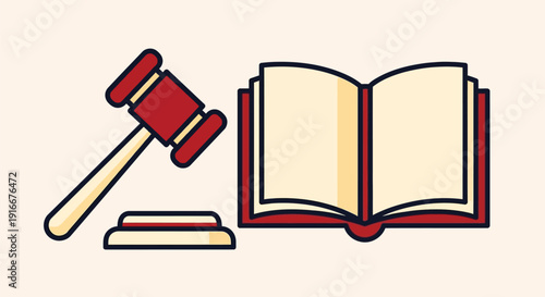 Law Gavel and Open Book Icon Representing Justice.