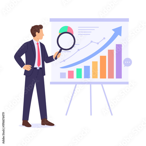 Marketing Strategy, planning actions to achieve brand growth, Flat vector character illustration