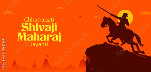 Emperor Shivaji, the great warrior of Maratha from Maharashtra India with text in Hindi meaning Chhatrapati Shivaji Maharaj