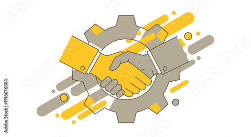 Business Partnership Handshake Inside Gear Symbol.