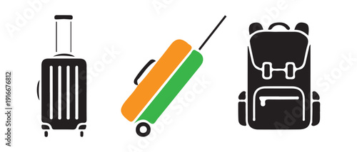 Travel luggage icons set with suitcase and backpack and luggage  travel concepts
