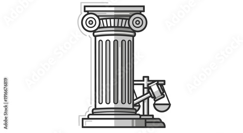 Law Pillar and Scales of Justice Symbol.