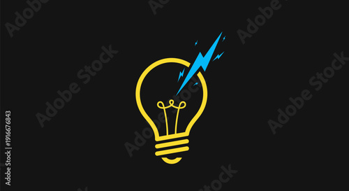 Bright Idea Light Bulb With Blue Lightning Bolt Symbol.