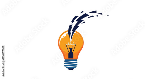 Bright Idea Light Bulb with Lightning Bolt Energy Burst.
