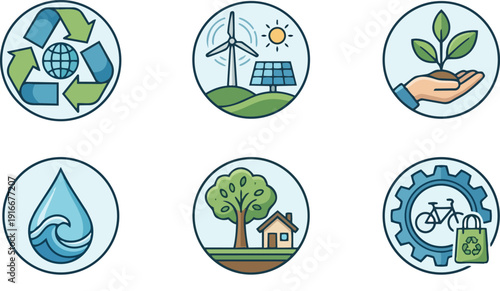 Comprehensive Icon System Representing Sustainability Week with Eco-Friendly and Minimalist Design