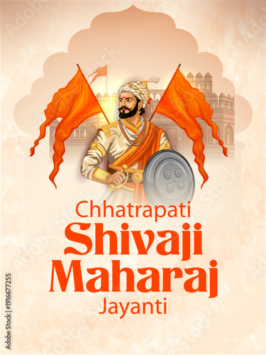 Emperor Shivaji, the great warrior of Maratha from Maharashtra India with text in Hindi meaning Chhatrapati Shivaji Maharaj