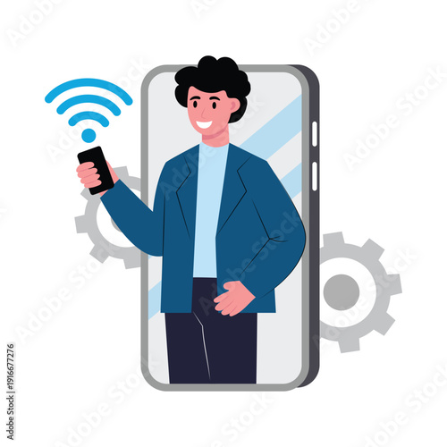 A digital assistant translating vector illustration 