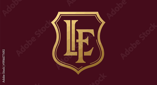 Elegant Gold Monogram LF Shield Emblem.