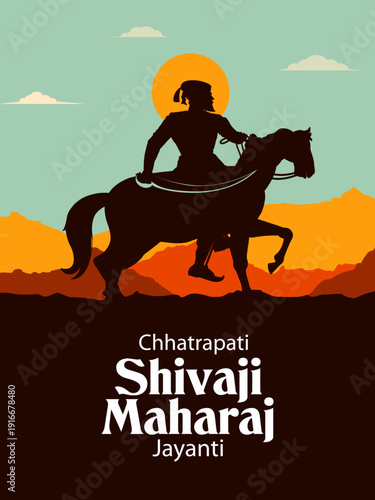 Emperor Shivaji, the great warrior of Maratha from Maharashtra India with text in Hindi meaning Chhatrapati Shivaji Maharaj