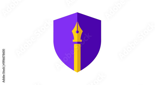 Golden Fountain Pen Inside Purple Shield Symbol.