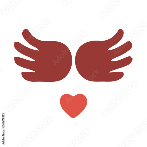 A stylized illustration of two hands forming wings above a heart shape, symbolizing love and freedom