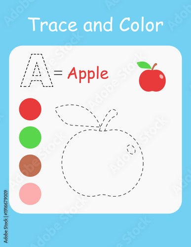 Apple Trace and Color Worksheet for Kids