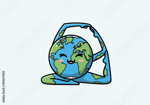 Cute Earth Character Doing Yoga Pose.