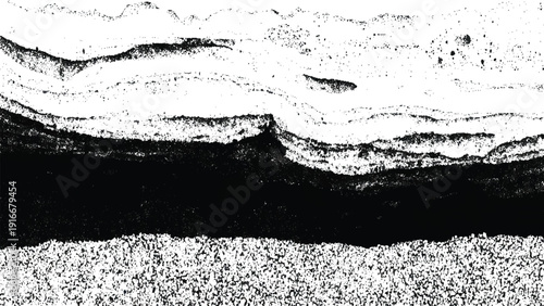 Abstract black and white textured background with layered patterns and speckled design