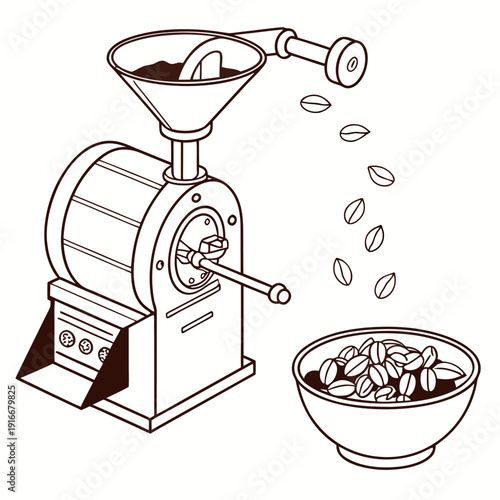 Vintage Coffee Bean Grinding Machine Illustration