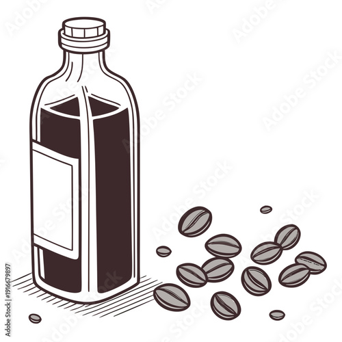 Bottle of Cold Brew Coffee with Scattered Beans