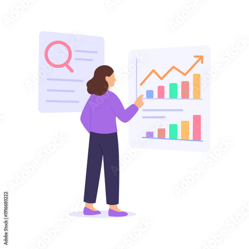 Market Research, analyzing trends customer and competitors, Flat vector character illustration