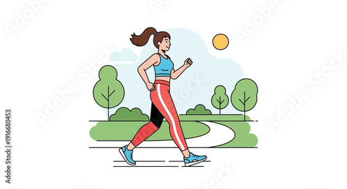 Fit woman jogging on park path under sun during outdoor exercise