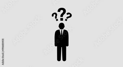 Confused Businessman with Multiple Question Marks Above Head