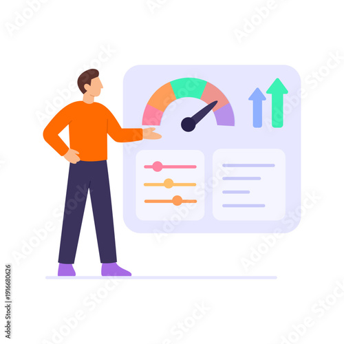 Performance Optimization, improving efficiency productivity and results, Flat vector character illustration