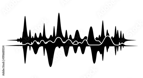 Black and White Audio Waveform or Sound Equalizer Graph on Isolated White Background