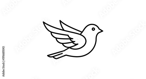 Simple Outline of a Flying Bird Symbolizing Peace and Freedom on Isolated White Background