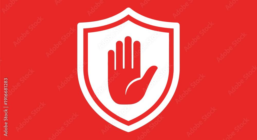 Obraz premium Red Stop Hand Shield Icon Symbol Security Protection.