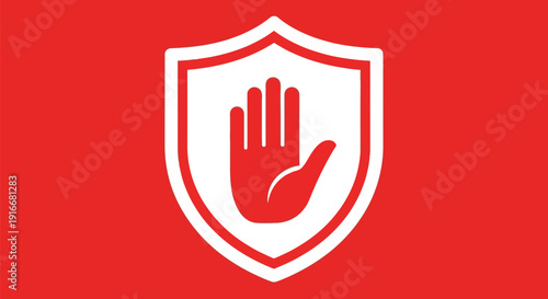 Red Stop Hand Shield Icon Symbol Security Protection.