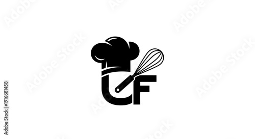 Chef Hat with Whisk Monogram Logo Design "CF" on Isolated White Background