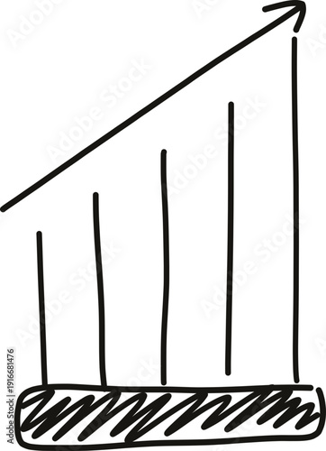 rising stats bars with arrow vector silhouette. hand drawn growth concept