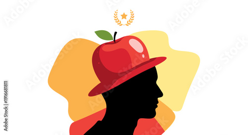 Silhouette man wearing apple hat creative concept.
