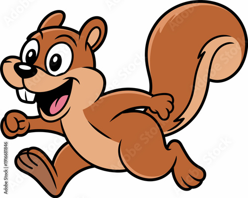Excited Cartoon Squirrel Running Fast on White Background: Animated Rodent Mascot Sprinting with Joy for Children's Illustration, Animal Character Design, and Wildlife Education Material (Cheerful Mam