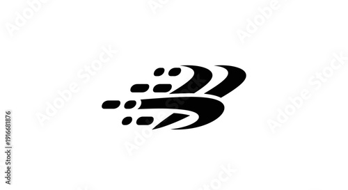 Abstract dynamic black speed logo or symbol, isolated white background.