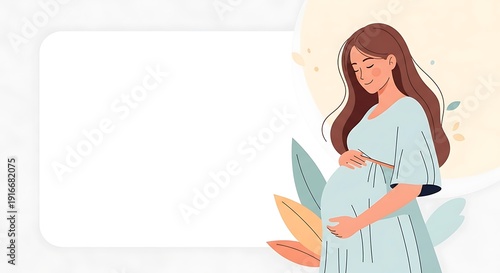 Pregnant woman holding her belly with a gentle smile.