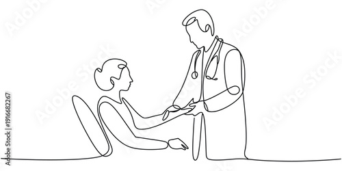 Continuous Line Drawing of Doctor and Healthcare Activities – Medicine, Patient and Medical Concept Single Line Vector Illustration.