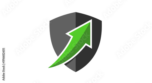 Green Arrow Shield Security Growth Icon.
