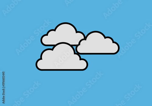 Simple Cartoon Clouds Illustration on Blue Sky.