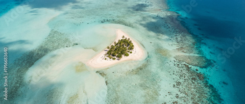 Panel kuchenny z motywem Serene tropical island with palm trees in crystal clear waters