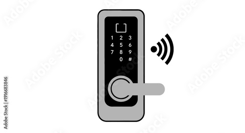 Electronic lock with keypad and handle illustration on white background viewed from the front