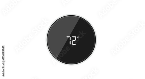 A circular digital thermometer displaying 72 degrees in a sleek black design on a plain white background