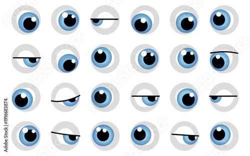 Cartoon Eyes Expressions Animation: Moody Look, Googly Eyeballs Characters Staring Around with Shifty Behavior, Expressive Watching, Animated Movie Element, Comic Face Details, Creative Illustration,
