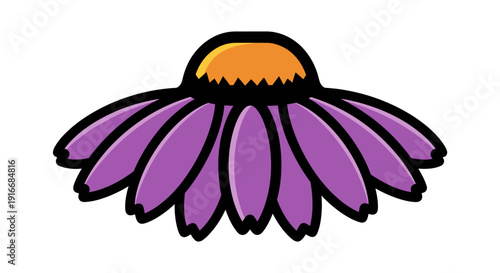 Stylized Purple Flower Illustration with Orange Center.