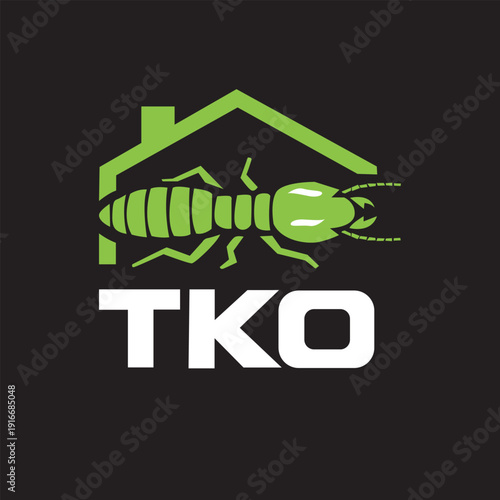 TKO Pest Control Logo with Green Termite and House Roof Design