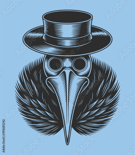 Plague Doctor Portrait – Digital Vector Ink Illustration in Vintage Engraving Style