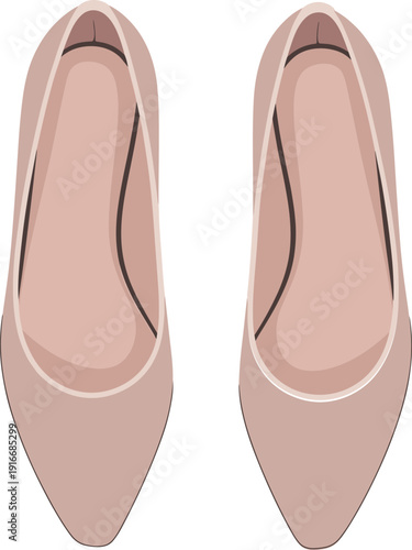 Elegant nude pointed toe high heel shoes isolated on white background, stylish women footwear top view fashion illustration