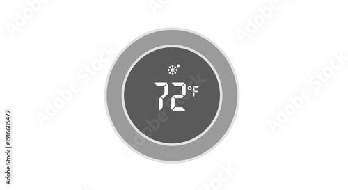 Modern thermostat displaying 72 degrees Fahrenheit on sleek gray interface