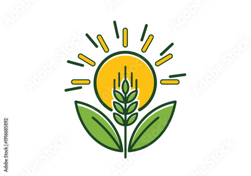Organic Farming Sunrise Wheat Growth Symbol.