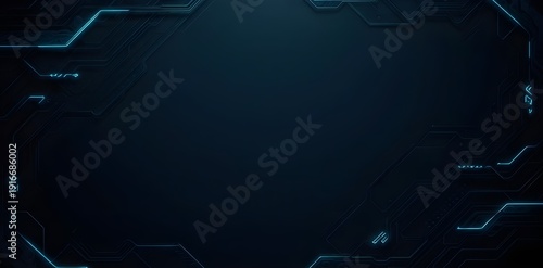 Wallpaper Mural Minimalist dark background with subtle glowing blue circuit board patterns forming a futuristic frame, suggesting technology and data. Torontodigital.ca